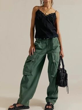 $168 Unworn Free People Brentwood Slouch Pants Aged Green